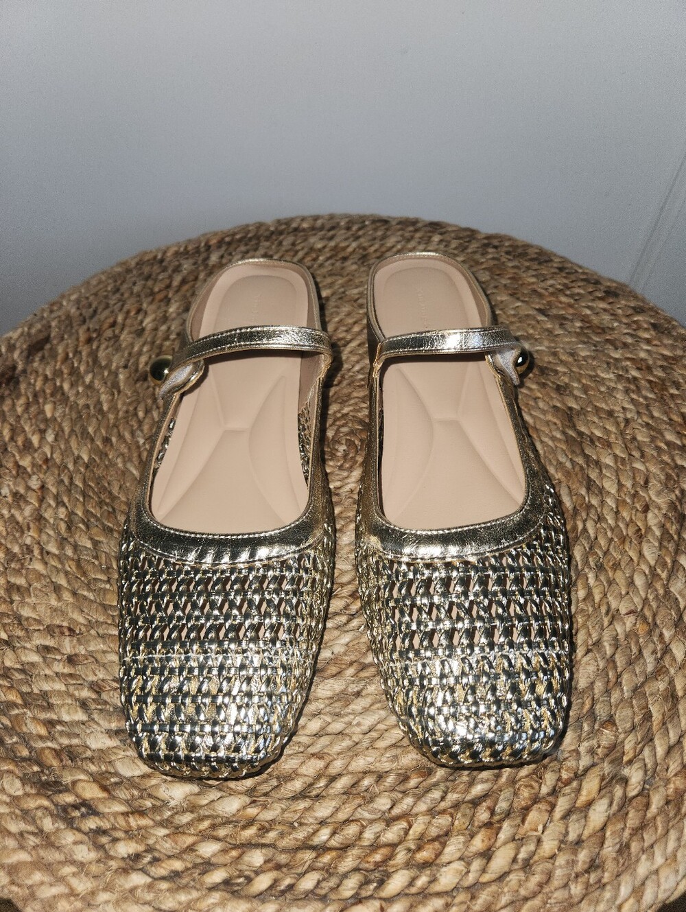 Gold Woven Mary Jane Flats for Women